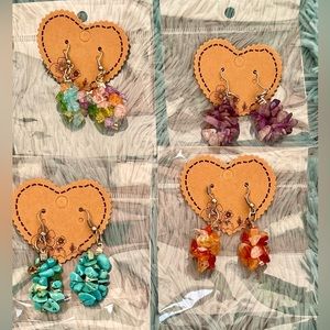 4 New Cute Silver Tone Gemstone Chip Dangle Beads Earring Sets
